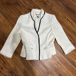 White House Black Market Textured White Blazer with Black Trim